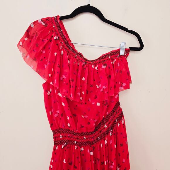 New Joie Hafsa Silk One Shoulder Midi Dress Red Floral Asymmetric Women's Size S - Picture 7 of 13